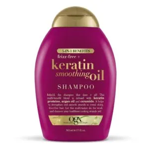 OGX 5-in-1 Frizz-Free Keratin Smoothing Oil Shampoo, 385 ml