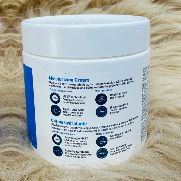 cerave-moisturizing-cream-453g-back CeraVe Moisturizing Cream 453 g jar, back label with ceramides and hyaluronic acid